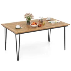Costway 63-Inch Outdoor Dining Table For 6 People With Acacia Wood Tabletop & Metal Legs -Costway GUEST b0a762e5 e71b 4afd a988 0b71a00554c7