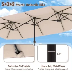 Costway 13 FT Large Patio Umbrella With LED Solar Lights Crank Handle 12 Heavy-Duty Ribs Beige/Brown/Gray/Navy/Orange/Wine -Costway GUEST b0c1a4bd 0729 4018 bdec 6f3cedb4d528