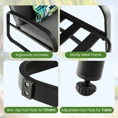 Costway 3pcs Patio Bistro Conversation Set DPC Tabletop Metal Cushioned Chairs Outdoor 9 Costway 3pcs Patio Bistro Conversation Set DPC Tabletop Metal Cushioned Chairs Outdoor - Image 7