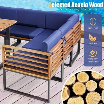 Costway 8pcs Patio Acacia Wood Dining Table & Ottoman Sofa Chair Set Outdoor Furniture 5 Costway 8pcs Patio Acacia Wood Dining Table & Ottoman Sofa Chair Set Outdoor Furniture - Image 3