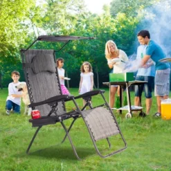 Costway Folding Recliner Zero Gravity Lounge Chair W/ Shade Canopy Cup Holder Gray -Costway GUEST b1500fce 8e13 456e a41f 1d8a12fa60ae