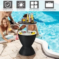 Costway 8 Gallon 3 In 1 Patio Rattan Cooler Bar Table Adjust Ice Bucket BrownBlack 16 Costway 8 Gallon 3 In 1 Patio Rattan Cooler Bar Table Adjust Ice Bucket BrownBlack -Costway GUEST b18057f3 46d8 47c4 8e78 0b7753b865fd