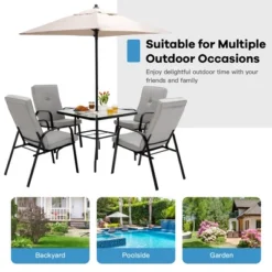 Costway Patiojoy 5pcs Patio Dining Set 4 Stackable Chairs Cushioned Square Glass Table -Costway GUEST b1b9b1fc 06ae 4708 abf0 607f7008e339