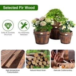 Costway 3 Pcs Wooden Planter Barrel Set Decorative Flower Bed Multiple Size -Costway GUEST b1bb1214 0ed8 42d1 a028 80afbd3f690f