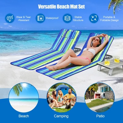 Costway 3-Piece Beach Lounge Chair Mat Set 2 Adjustable Lounge Chairs With Table BlueStripe 5 Costway 3-Piece Beach Lounge Chair Mat Set 2 Adjustable Lounge Chairs With Table BlueStripe - Image 3