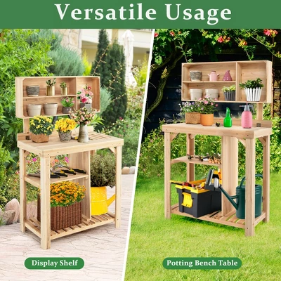 Costway Garden Potting Table Outdoor Potting Bench Wooden Workstation W/Storage Shelf 7 Costway Garden Potting Table Outdoor Potting Bench Wooden Workstation W/Storage Shelf - Image 5