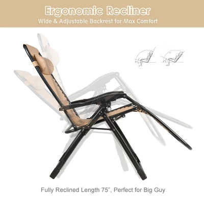 Costway 2PC Oversize Lounge Patio Heavy Duty Folding Recliner 7 Costway 2PC Oversize Lounge Patio Heavy Duty Folding Recliner - Image 5