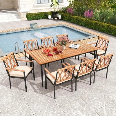 Costway 9 PCS Patio Dining Set Table With 1.9" Umbrella Hole & 8 Dining Chairs Outdoor 9 Costway 9 PCS Patio Dining Set Table With 1.9" Umbrella Hole & 8 Dining Chairs Outdoor - Image 7