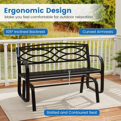 Costway 2-Person Outdoor Glider Bench With Metal Frame Armrests Geometric Backrest 10 Costway 2-Person Outdoor Glider Bench With Metal Frame Armrests Geometric Backrest - Image 8