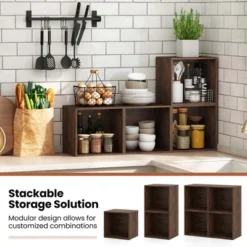Costway 1/2/4 PCS Cube Storage Organizer Stackable Open Book Shelf For Small Space Storage System Brown/White -Costway GUEST b2674a17 7c26 45ca b6ad 6e25586648d5