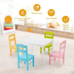 Costway 5 Piece Kids Wood Table Chair Set Activity Toddler Playroom Furniture Colorful -Costway GUEST b277767e 090d 4c17 877a 5eaceed45f8a