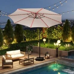 Costway 10 FT Solar Offset Hanging Umbrella With 96 Solar Multi-colored Flowing LED Lights Beige/Coffee/Gray/Navy/Red/Turquoise -Costway GUEST b2896763 ea62 408d a5fc 4f9a1d4a77a3