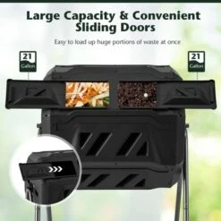 Costway 42-Gal Compost Bin Dual Chamber Composting Tumbler With 2 Sliding Doors Metal Frame Black/Green -Costway GUEST b293fe5d 1384 4426 888e 07081e2fdbcb