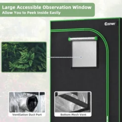 Costway 36''x20''x63'' Mylar Hydroponic Grow Tent W/Observation Window & Floor Tray GrayBlack -Costway GUEST b2a6c8c1 9eb3 498c a5a0 625351505af6
