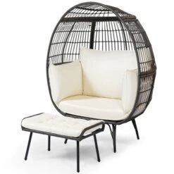 Costway 2 PCS Patio Wicker Lounge Basket Set Oversized Egg Chair With Soft Cushions