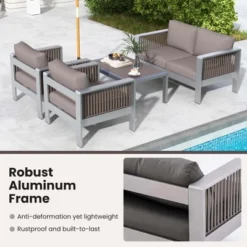 Costway 2 PCS Aluminum Single Sofa Outdoor Furniture Set With Thick Back & Seat Cushions Grey -Costway GUEST b2e6d6f0 69f0 4b8a bfd0 57a6d5863f38