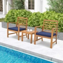 Costway 3 PCS Outdoor Furniture Set Acacia Wood Conversation Set With Soft Seat Cushions White/Grey/Navy -Costway GUEST b316157b 3df2 418a aadd 0e519d48bd27