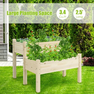 Costway 2 Tier Wooden Raised Garden Bed Elevated Planter Box W/Legs Drain Holes 6 Costway 2 Tier Wooden Raised Garden Bed Elevated Planter Box W/Legs Drain Holes - Image 4