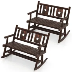 Costway 1/2 PCS Patio Rocking Bench Carbonized Wood Double Rocker Chair With Ergonomic Seat Rustic -Costway GUEST b3882bf2 4775 4c78 8dda 808076ad630c