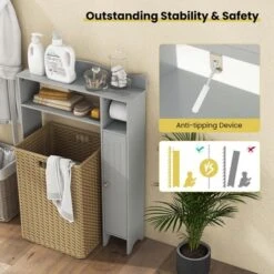 Costway Over The Toilet Storage Cabinet With Toilet Paper Holder Adjustable Shelves Gray/White -Costway GUEST b3bc7c35 8b99 44fa 8f0b baab0b129220