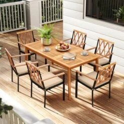 Costway 7 PCS Patio Acacia Wood Dining Set With Soft Seat Cushions Umbrella Hole Outdoor -Costway GUEST b3becc44 9a63 4a1e 9583 dd6b429dbec3