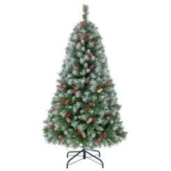 Costway 5FT/6.5FT/7.5FT Artificial Christmas Tree Hinged With 200/420/560/650 Warm LED Lights & 126/207/267/309 Red Berries -Costway GUEST b3c4f5e1 3bb6 4dae b46f f0e013dc4804