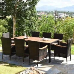 Costway 9PCS Patio Rattan Dining Set 8 Chairs Cushioned Acacia Table Top -Costway GUEST b3e0a9c0 7feb 472c b534 30fb284ed5a7