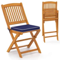 Costway Outdoor Folding Chairs Set Of 2 Acacia Wood High-Back Chair With Seat Cushions Beige/Red/Navy -Costway GUEST b3ee8bc5 bd7e 4195 ba9d 4032eeb0a03e