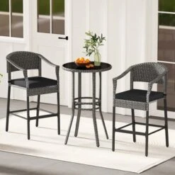 Costway 3-Piece Patio Rattan Bar Set Wicker Bar Height Armchairs & Round Table -Costway GUEST b40beb8d ffcc 4d9e 8ff0 fdf1f7cf28c6