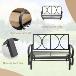 Costway Patio 2-Person Glider Bench Rocking Loveseat Cushioned Armrest Brick RedBeigeBlue -Costway GUEST b420d5ed 53c7 439f 881c 99bfe126887b