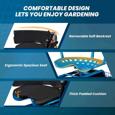 Costway Rolling Garden Cart Outdoor Gardening Workseat WithAdjustable Height &Tool Storage Green/Blue/Red 9 Costway Rolling Garden Cart Outdoor Gardening Workseat WithAdjustable Height &Tool Storage Green/Blue/Red - Image 7