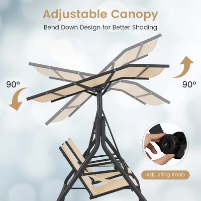 Costway 2-Seat Outdoor Patio Swing Adjustable Canopy Tempered Glass Table Top Cup Holder 7 Costway 2-Seat Outdoor Patio Swing Adjustable Canopy Tempered Glass Table Top Cup Holder - Image 5