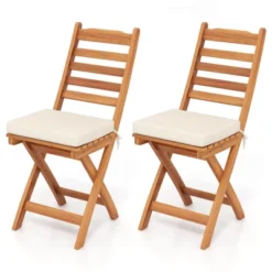Costway Folding Patio Chairs Set Of 2/4 With Slatted Backrests And Soft Seat Cushions -Costway GUEST b489b086 504f 4a1c a038 496a625efc3c