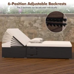Costway Outdoor Patio Daybed PE Wicker Double Chaise Lounge With Adjustable Backrests -Costway GUEST b4b210b5 8b24 45d0 a23a 1b38d9dc1ca4