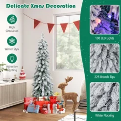 Costway 4 FT/5FT/6FT Pre-Lit Slim Christmas Tree Flocked Xmas Decoration 11 Modes 100 LED Lights 19 Costway 4 FT/5FT/6FT Pre-Lit Slim Christmas Tree Flocked Xmas Decoration 11 Modes 100 LED Lights -Costway GUEST b4baad75 47de 495e ba2f a0bb119e3d30