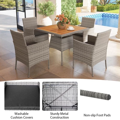 Costway 5 Pieces PE Wicker Patio Dining Set With Cushions And 1.97" Umbrella Hole 6 Costway 5 Pieces PE Wicker Patio Dining Set With Cushions And 1.97" Umbrella Hole - Image 4