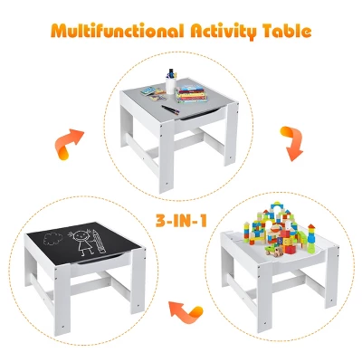Costway Kids Table Chairs Set With Storage Boxes Blackboard Whiteboard Drawing GreyNature 7 Costway Kids Table Chairs Set With Storage Boxes Blackboard Whiteboard Drawing GreyNature - Image 5