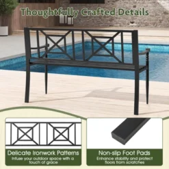 Costway Patio Garden Bench Steel Frame Park Yard Outdoor Furniture Porch Chair Black -Costway GUEST b566c63b 5fc1 4760 a567 23c74eeed794