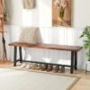 Costway 1/2 PCS 60" Dining Bench 3 Person Entryway Shoe Bench With Metal Frame For Hallway