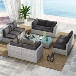 Costway 5/10 PCS Outdoor Patio Sectional Sofa Couch PE Rattan Conversation Set Black/Gray -Costway GUEST b575c442 6ac3 4803 a118 8109b35e914b