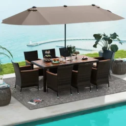 Costway 11 PCS Patio Dining Set With 15ft Double-Sided Patio Umbrella (Base Included) Beige/Coffee/Navy/Orange/Wine/Grey -Costway GUEST b57f19b4 9f1d 4dd0 8ebf 1b1c500624ca