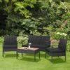 Costway 4PCS Patio Rattan Furniture Set Cushioned Chair Wooden Tabletop Black