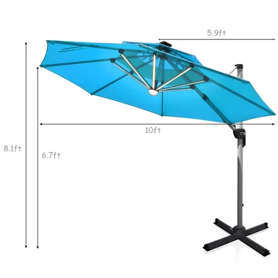 Costway 10ft Solar LED Patio Umbrella 360Degree Rotation W/USB Turquoise 4 Costway 10ft Solar LED Patio Umbrella 360Degree Rotation W/USB Turquoise - Image 2