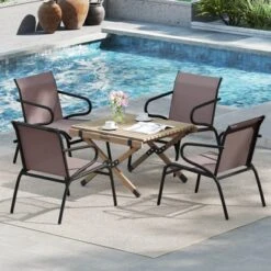 Costway Patio Chairs Set Of 2/4/6 With Breathable Fabric & Metal Frame Armrests For Poolside Brown/Gay -Costway GUEST b6170e73 b0b3 48df bd8d bf5cf46a32ab