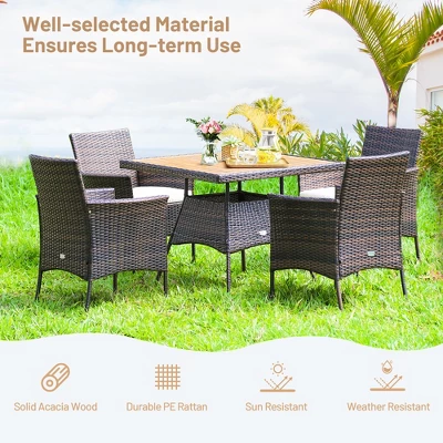 Costway 5PCS Patio Rattan Dining Furniture Set Arm Chair Wooden Table Top 7 Costway 5PCS Patio Rattan Dining Furniture Set Arm Chair Wooden Table Top - Image 5