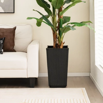 Costway 2PCS Outdoor Wicker Flower Pot 22.5''Tall Planters With Drainage Hole Black/Coffee 3 Costway 2PCS Outdoor Wicker Flower Pot 22.5''Tall Planters With Drainage Hole Black/Coffee