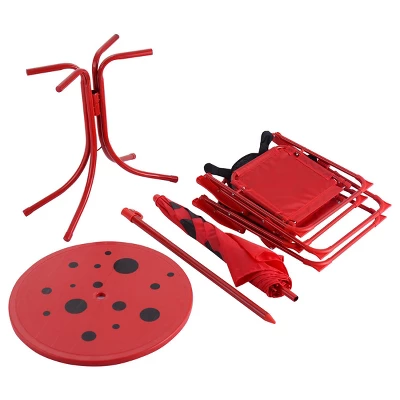 Costway Kids Patio Set Table And 2 Folding Chairs W/ Umbrella Beetle Outdoor Garden Yard 5 Costway Kids Patio Set Table And 2 Folding Chairs W/ Umbrella Beetle Outdoor Garden Yard - Image 3
