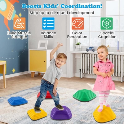 Costway 6 Pcs Kids Stepping Stone Square Balance Blocks For Indoor/Outdoor Exercise 3 Costway 6 Pcs Kids Stepping Stone Square Balance Blocks For Indoor/Outdoor Exercise