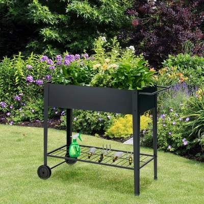 Costway Raised Garden Bed Elevated Planter Box On Wheels Steel Planter W/Shelf 5 Costway Raised Garden Bed Elevated Planter Box On Wheels Steel Planter W/Shelf - Image 3