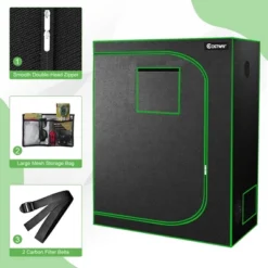 Costway 48''x24''x60'' Mylar Hydroponic Grow Tent W/Observation Window & Floor Tray GrayBlack -Costway GUEST b844a44c 59c6 4997 86e2 a487b7ffc063